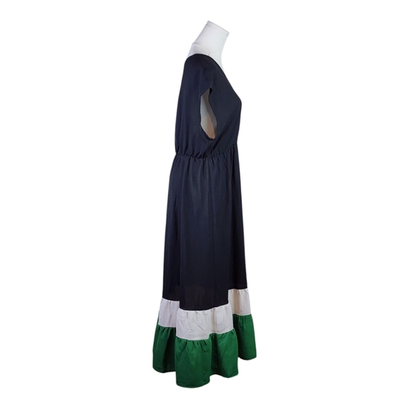 Colorblock Tiered Maxi Dress Black White Green V-Neck Sleeveless Size Large - Picture 5 of 7